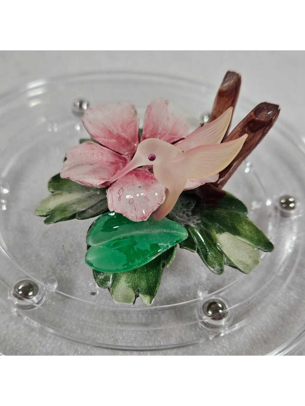 Vintage Style Pink Hummingbird Flower Figurine Floral Bird Garden Decor